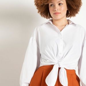 Eloquii Tie Front Button Down Blouse